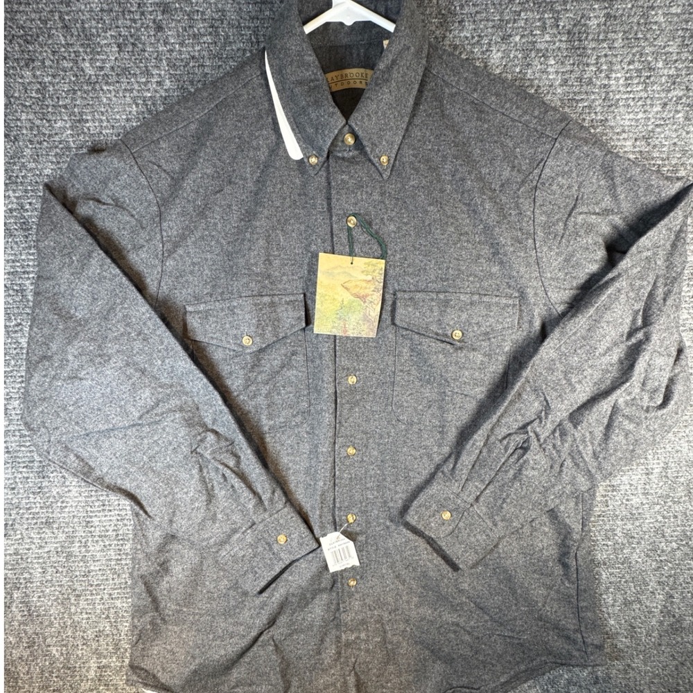 New! Claybrooke Outdoors Mens Charcoal Gray Flannel Button Up LS Shirt Size‎ L